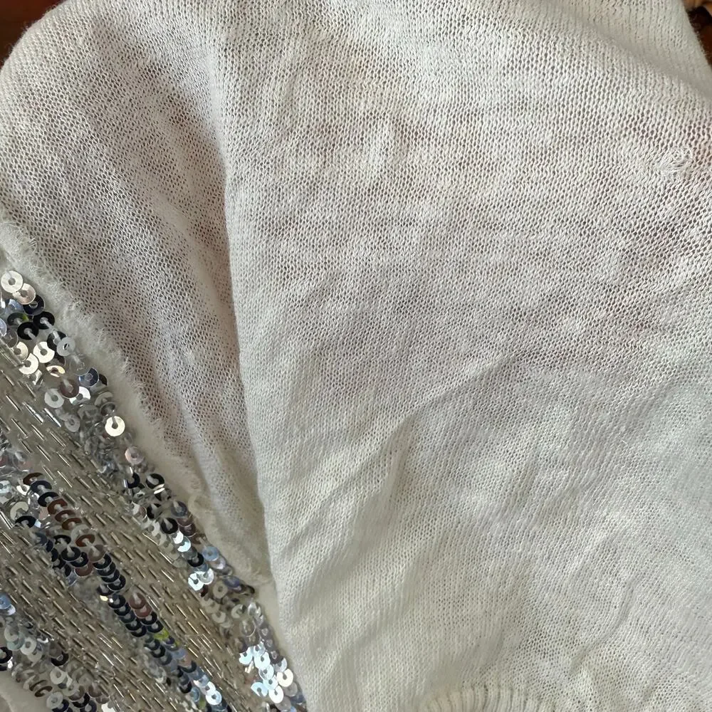 Tory Burch Open Front Long Cardigan Linen Cotton Sequin Thin Knit Sweater Sz Sml